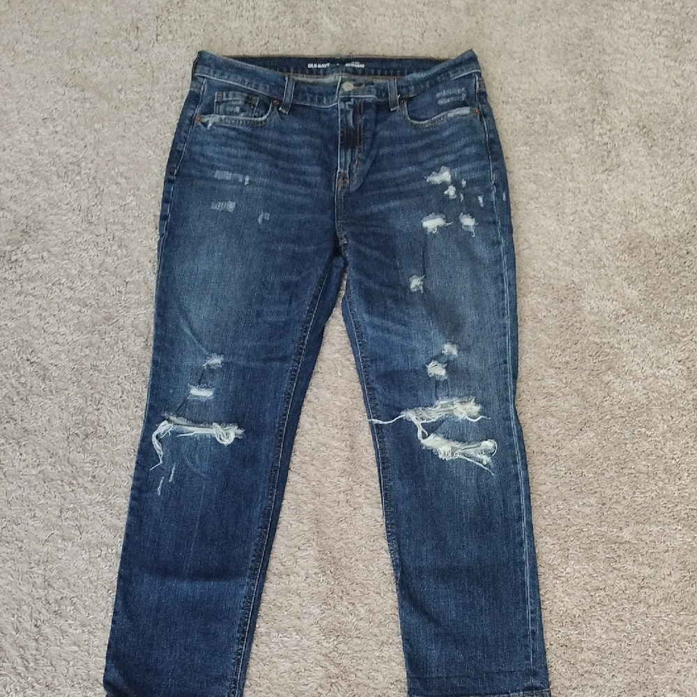Old Navy Dark Blue Distressed Ankle Jeans